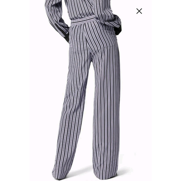 New $375 Equipment Femme Aeslin Striped 100% Silk Straight Pant Sz 2 Black White - Picture 2 of 11